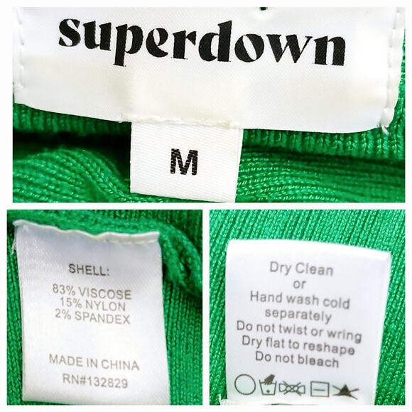 Superdown SZ M Kelly Green Ribbed Long Sleeve Sweater With Open Tie Back - Picture 7 of 7